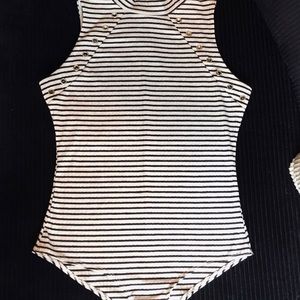 MATERIAL GIRL Bodysuit Black White Stripe Sz L